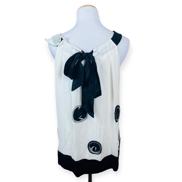BCBGMAXAZRIA White Babydoll Black Polka Dot Flowy Ruffle Silk Blouse MEDIUM - Picture 2 of 10